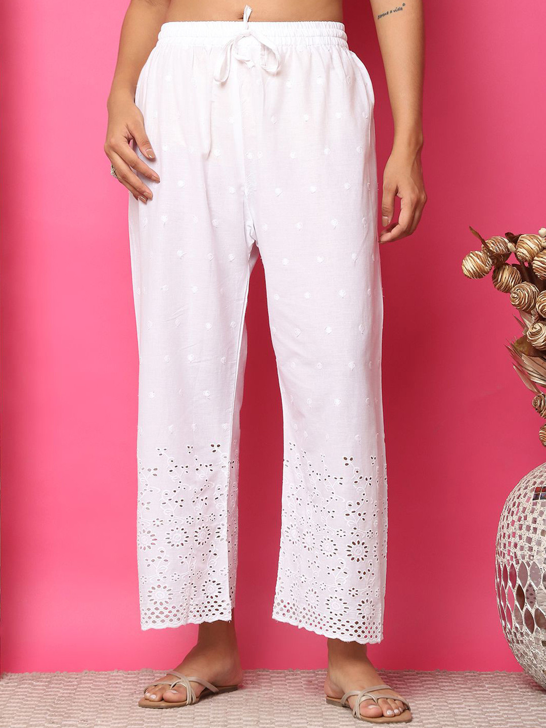 TAG 7 Women Floral Hem Design Ethnic Palazzos