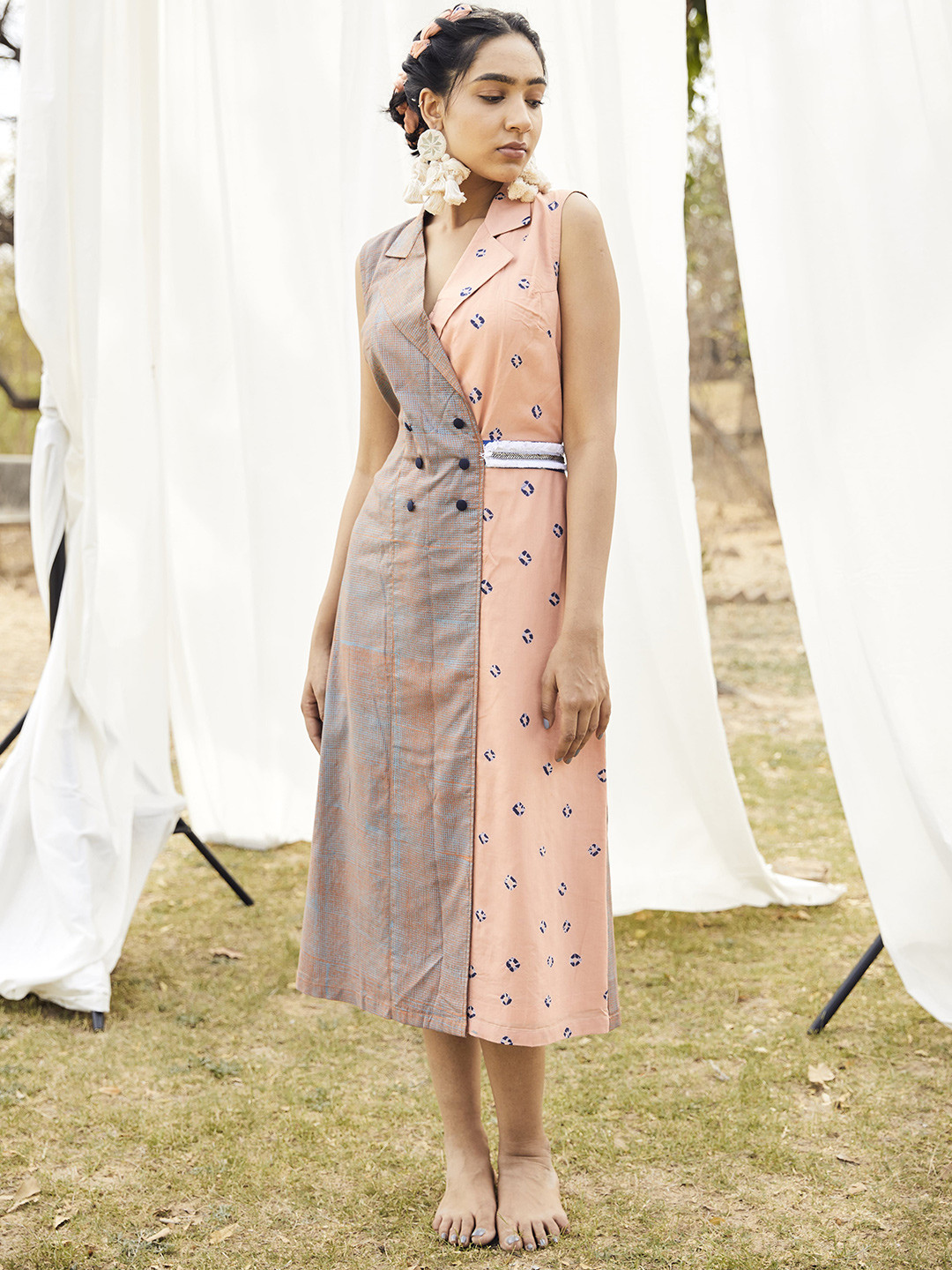 Aapro Women Block Printed And Bandhej Blazer Dress