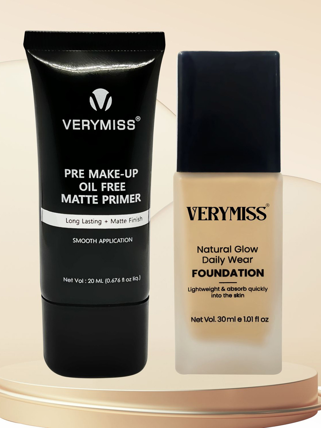 VERYMISS Set Of 2 Oil Free Matte Primer- 20 ml & Daily Wear Foundation- 30 ml- Light Tone