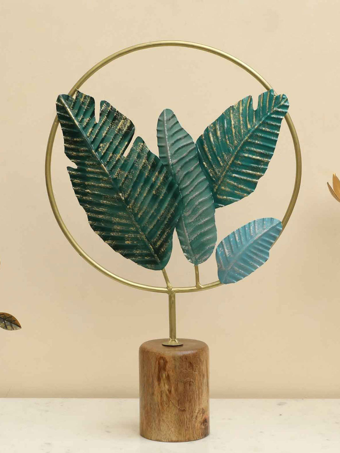 vedas F-Ivey Leaf Gold Metal Metallic Living Room Medium Showpiece - 22 Inches