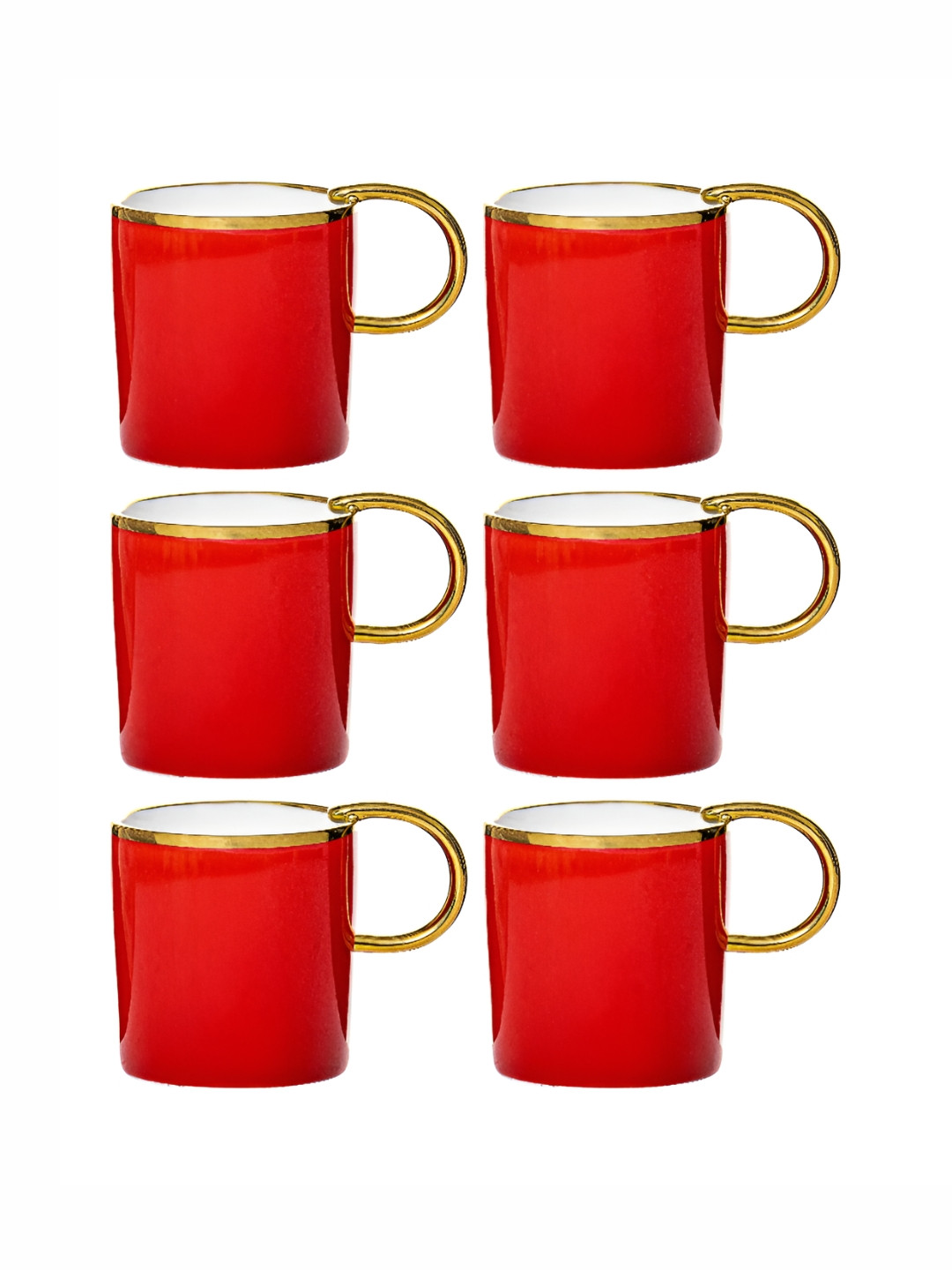 Roxx Tulip Red Porcelain Microwave Safe 6 Piece Mugs-180ml