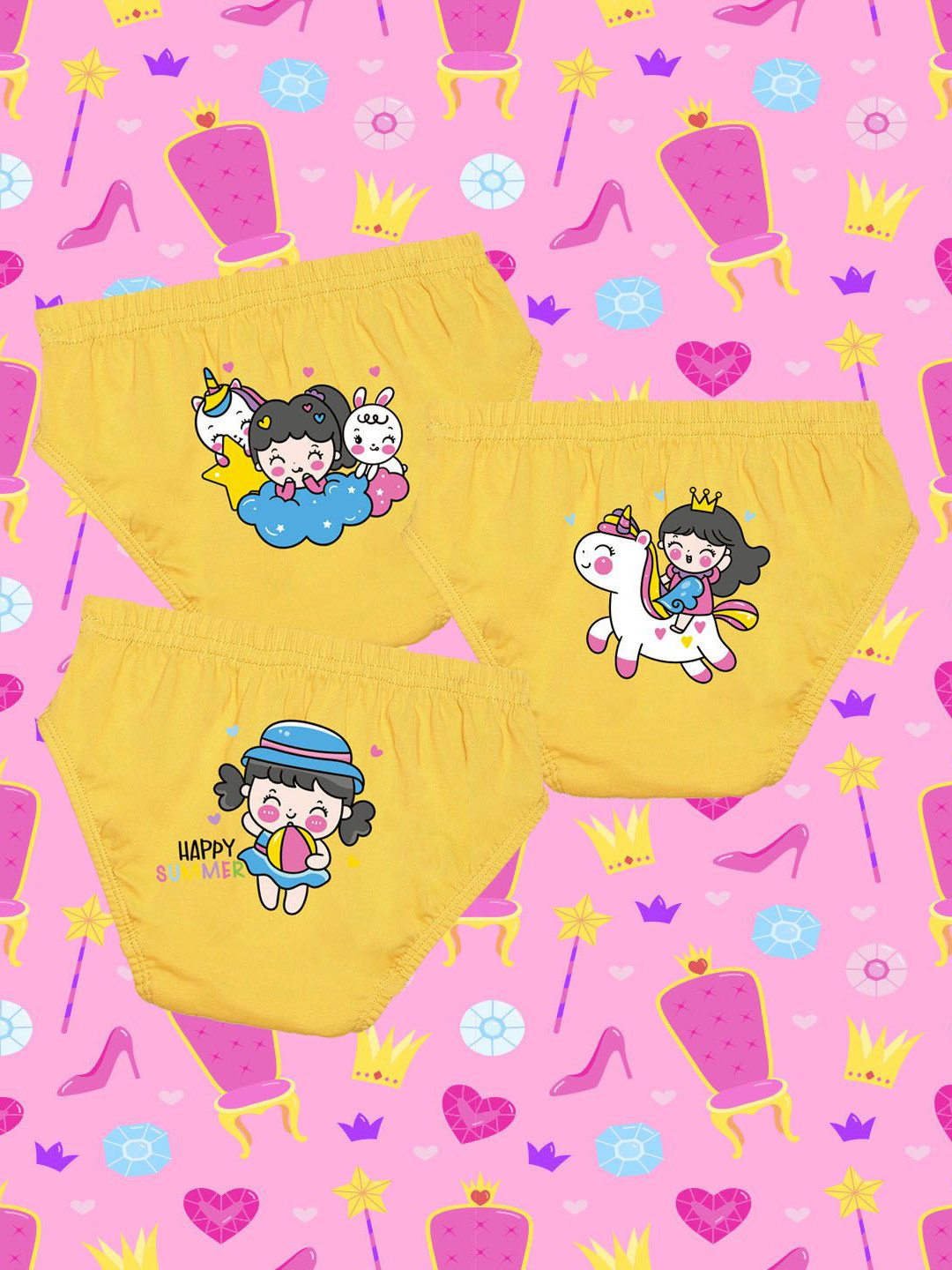 NUSYL Pack Of 3 Printed Cotton Girls Panties