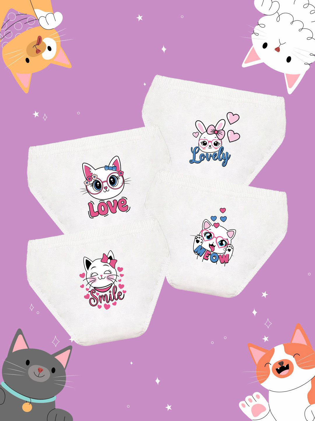 NUSYL Girls Pack Of 4 Printed Cotton Basic Briefs NUGCBRFPO4.0020