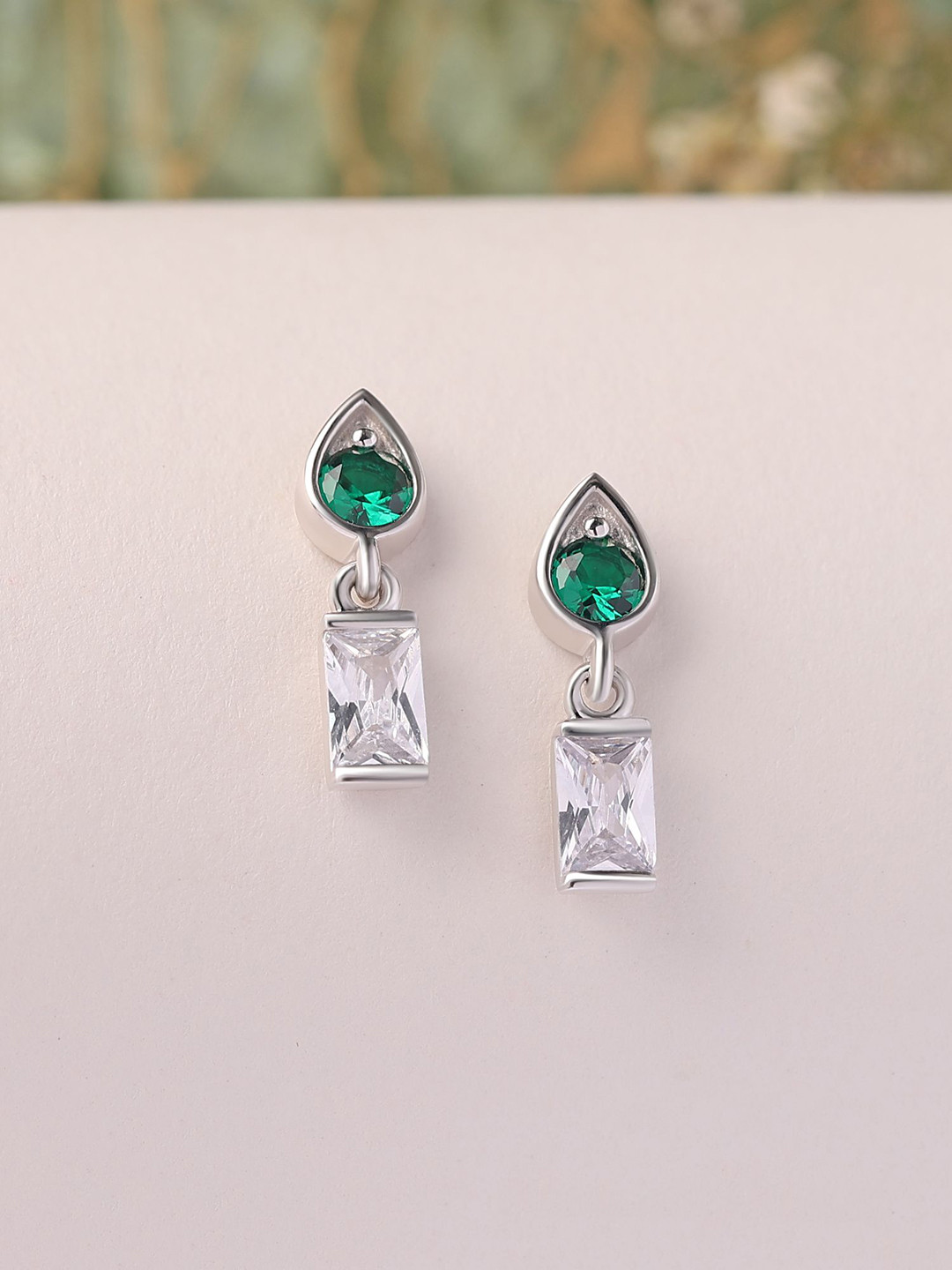 Ornate Jewels 925 Silver Green Emerald Contemporary Drop Earring