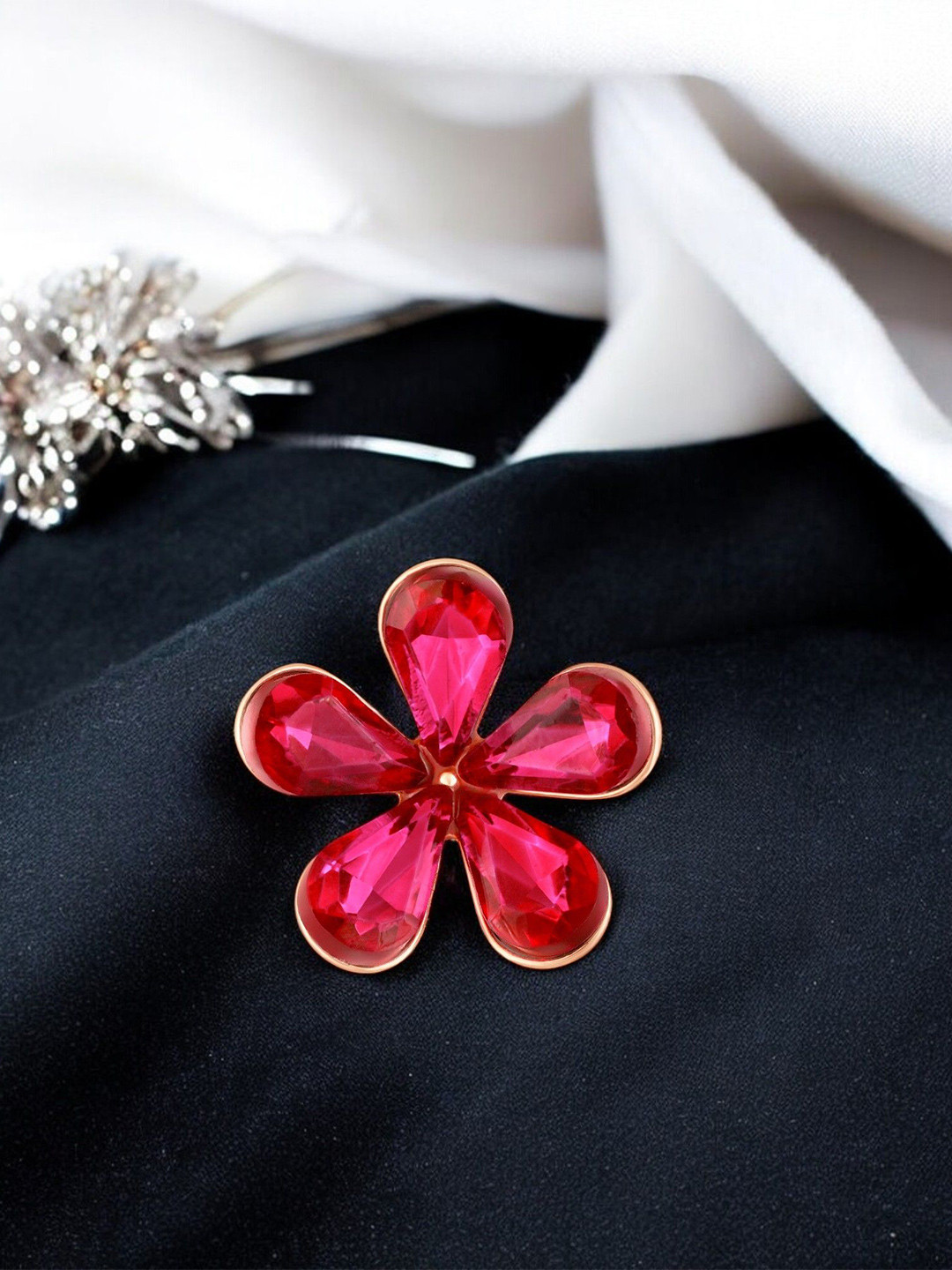 Mahi Set Of 5 Pink Petals Floral Brooch