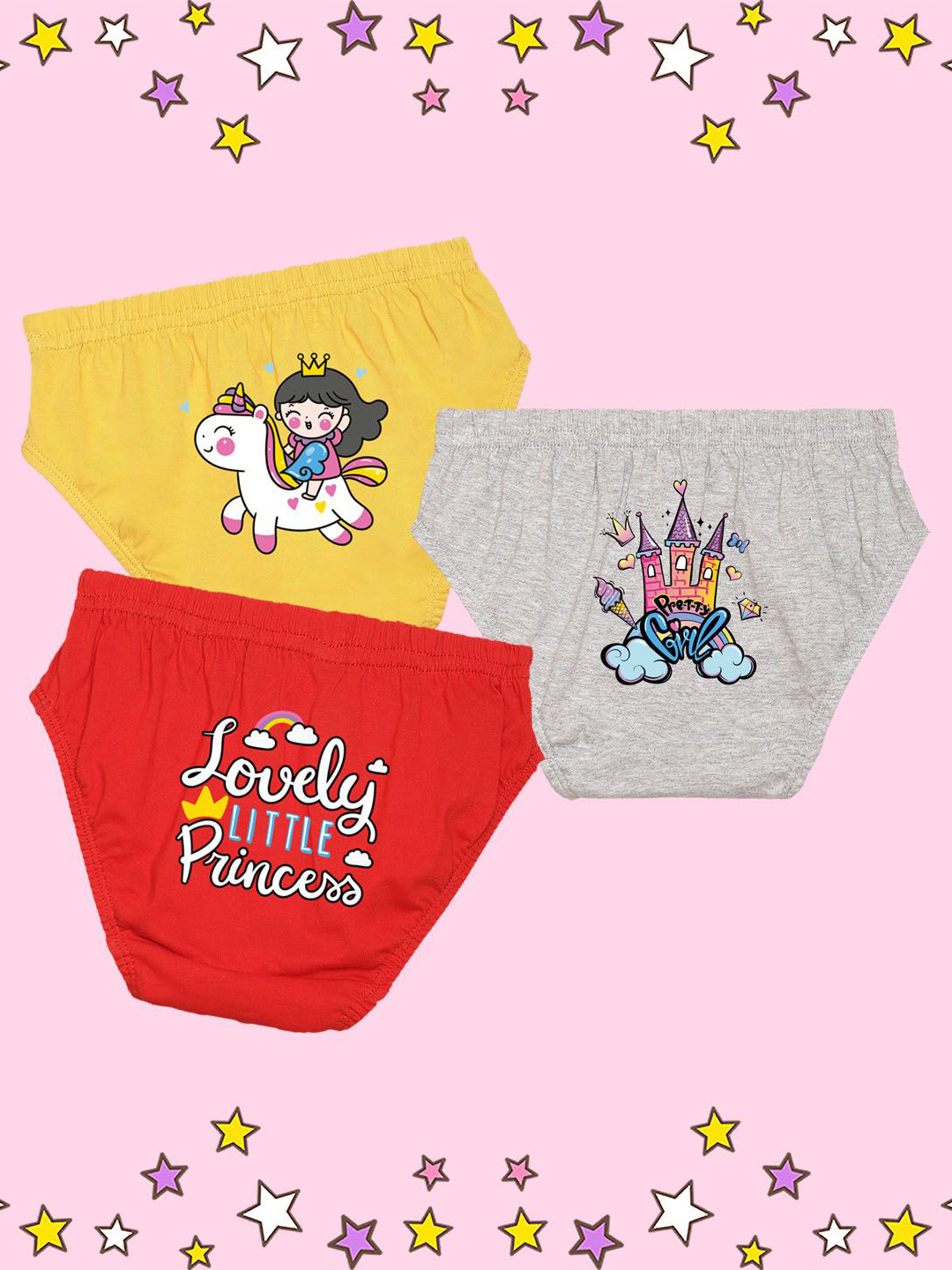 NUSYL Girls Pack Of 3 Printed Cotton Basic Briefs NUGCBRFPO3.0051