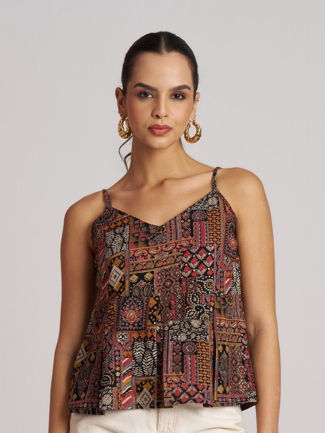 BerryBird Women Ethnic Motifs Printed Peplum Crop Top