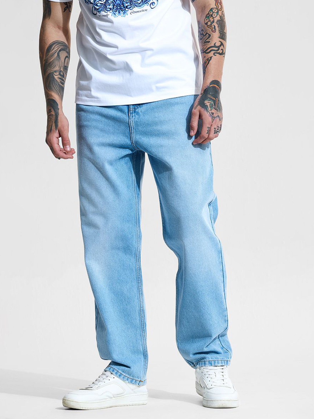 Snitch Men Relaxed Fit Highly Distressed Light Fade Jeans