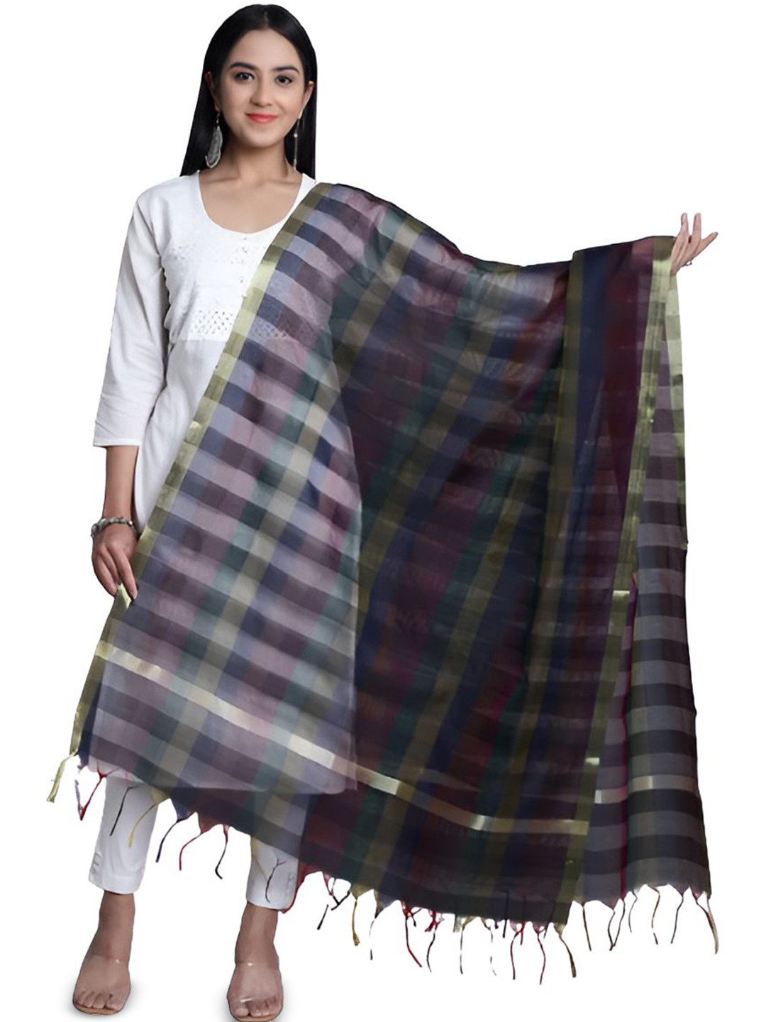 LOOM LEGACY Striped Art Silk Dupatta