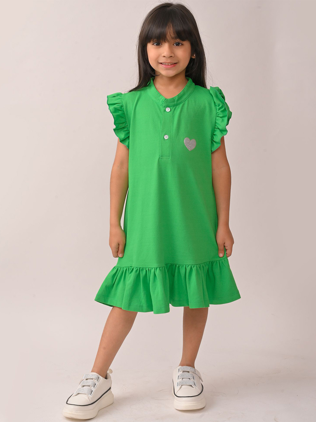 Anthrilo Girs Summer Green Silver Heart Dress