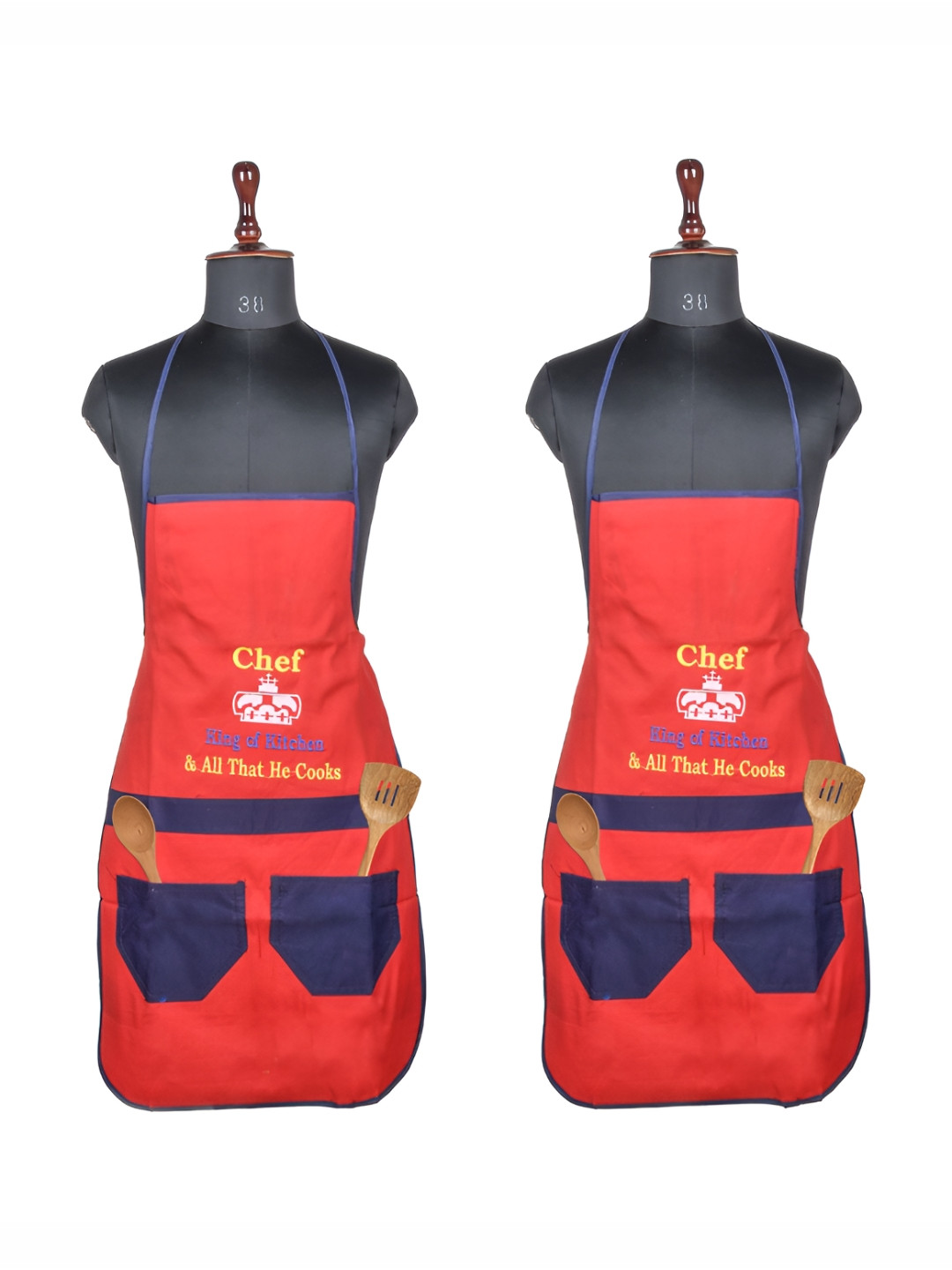 Aura Red & Blue 2 Pieces Chef Design Printed Waterproof Aprons
