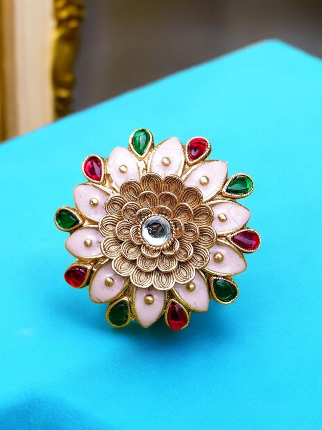 Chaandi Rivaaz Myra Gold-Plated Artificial Stones Studded Sunflower Finger Ring