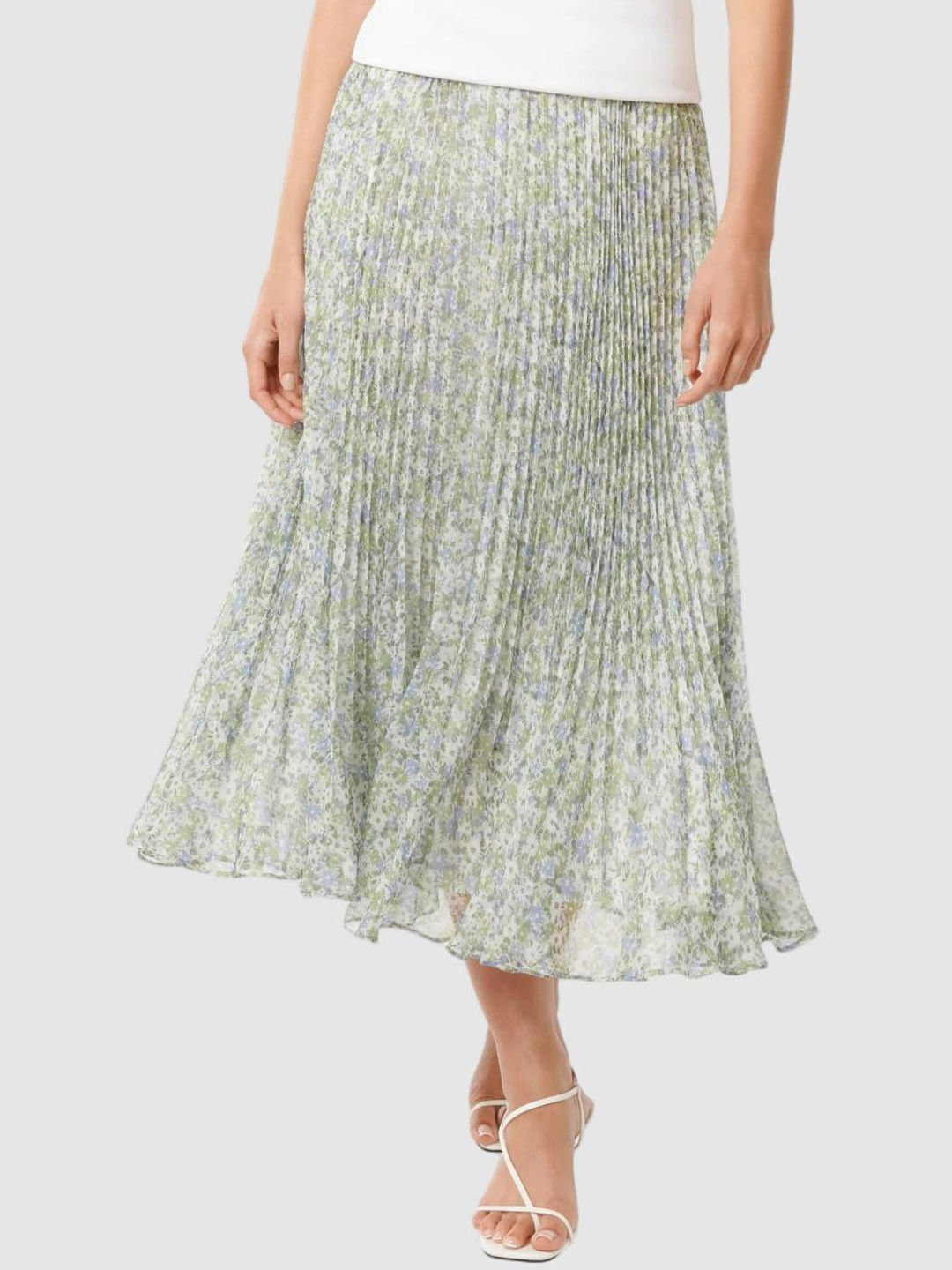 Forever New Women Floral Printed Pleated Flared Midi Skirt