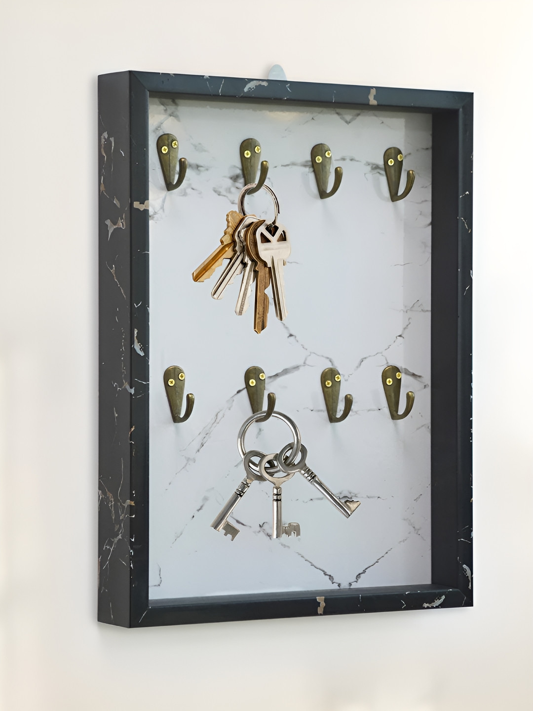 Art Street White 8- Hooks Photo Frame Wooden Key Holder