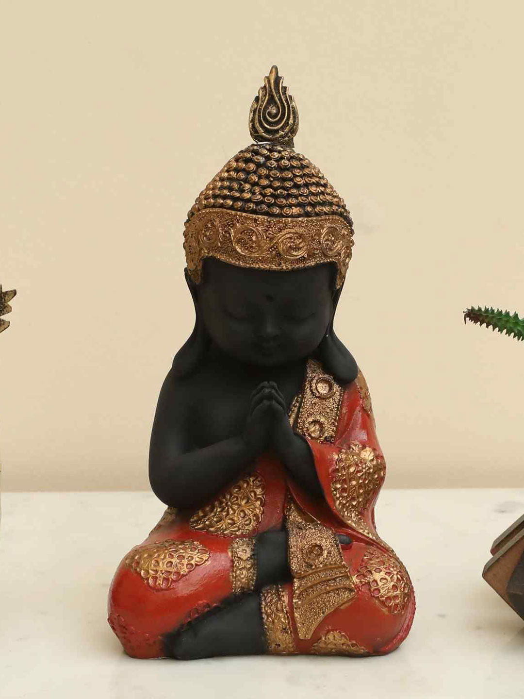 vedas Monk Praying Copper Polyresin Prayer Room Medium Showpiece - 9.8 Inches