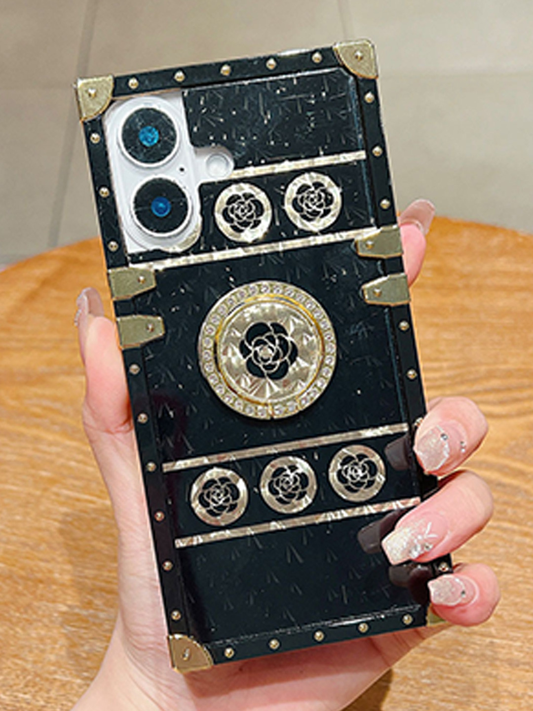 Luxury Kase Floral Design & Ring Holder iPhone 16 Back Case