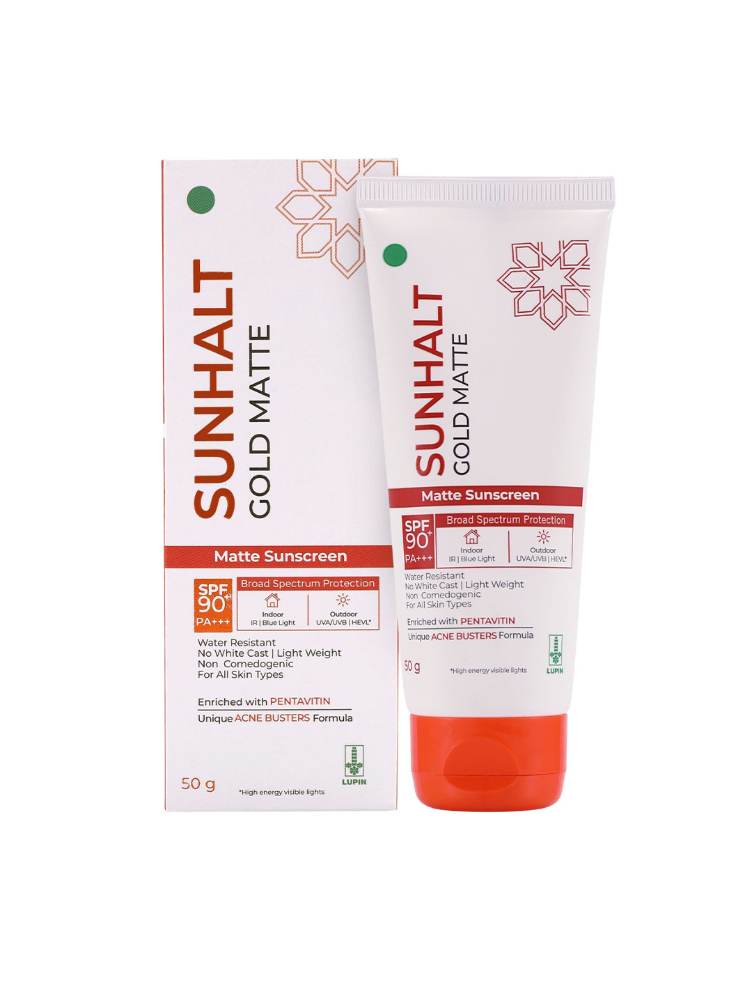 Sunhalt Gold Matte SPF 90+ Matte Finish Sunscreen for Broad Protection, Anti-Acne -50g