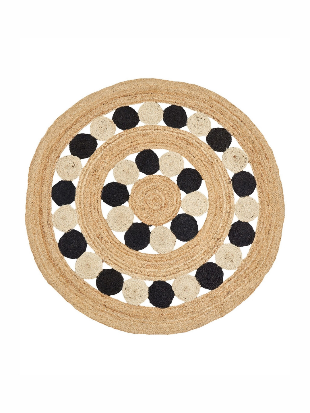 Art Avenue Nelson Beige & Black Textured Round Floor Jute Carpet