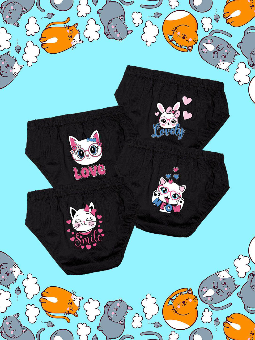 NUSYL Girls Pack Of 4 Cat Face & Text Printed Pure Cotton Basic BriefsNUGCBRFPO4.0017