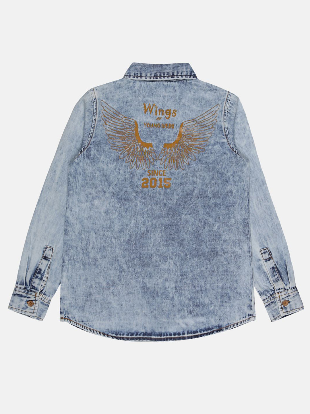 YOUNG BIRDS Boys Spread Collar Faded Dyed Denim Casual Shirt