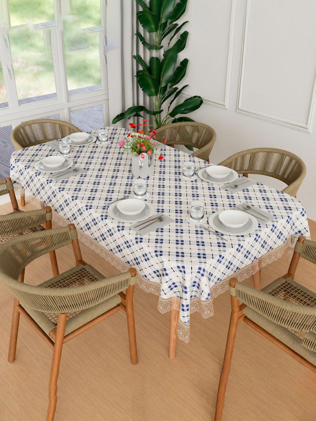 Myntra Elegant Homes White Check Printed Waterproof 6-Seater 1.52m x 2.3m PVC Table Cover