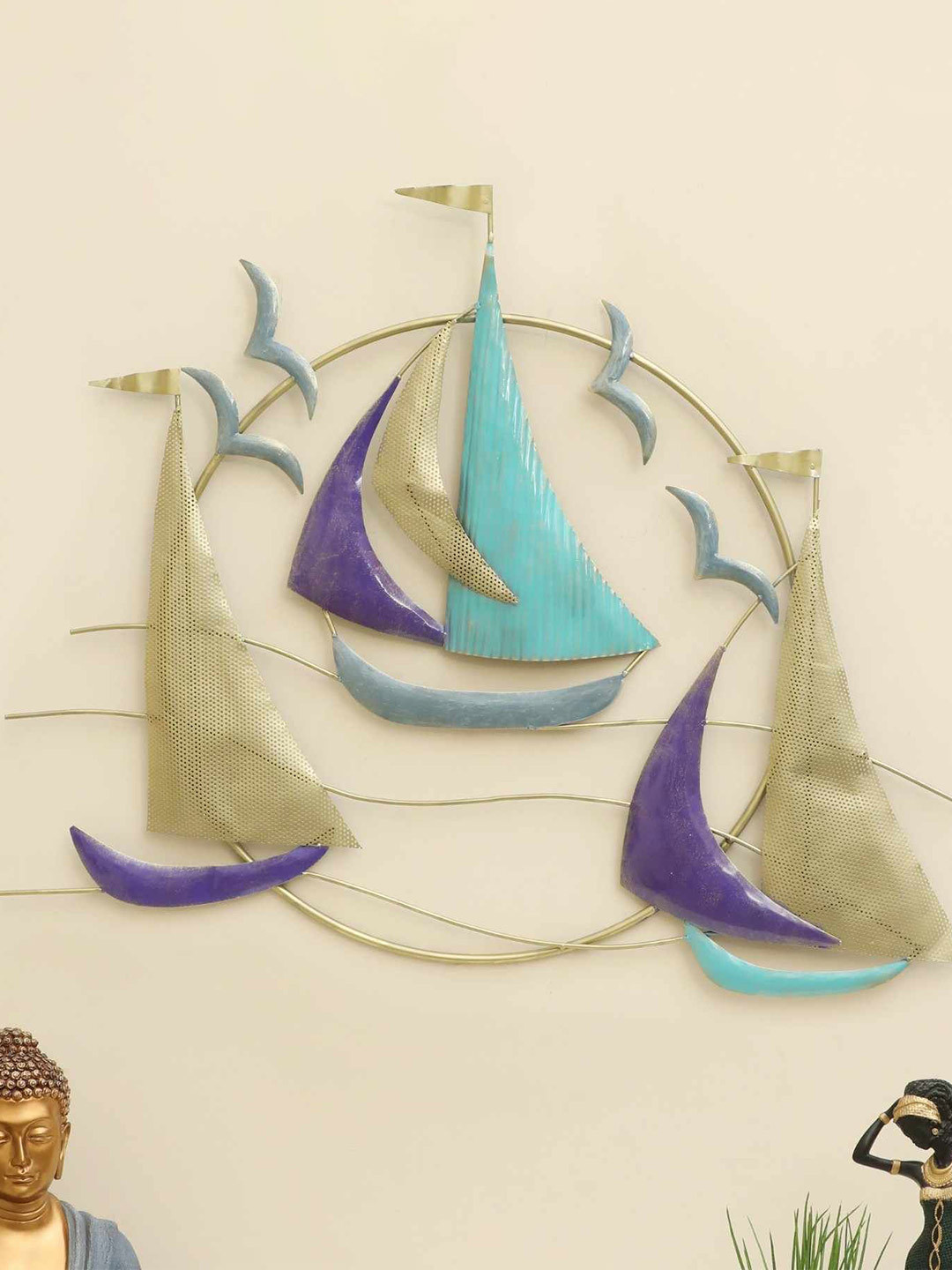 vedas Boat, W-Aspen Metal Coastal Escape Matte Hanging Hall Wall Hangings-31.9In