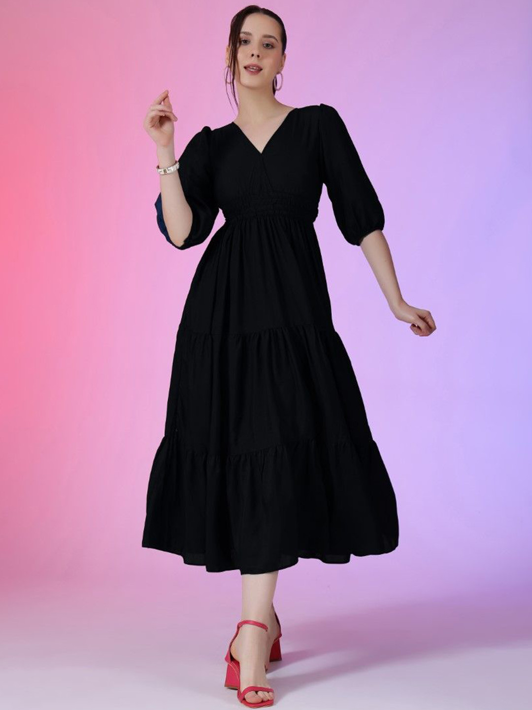 Jash Creation Women Layered Fit & Flare Midi Dress