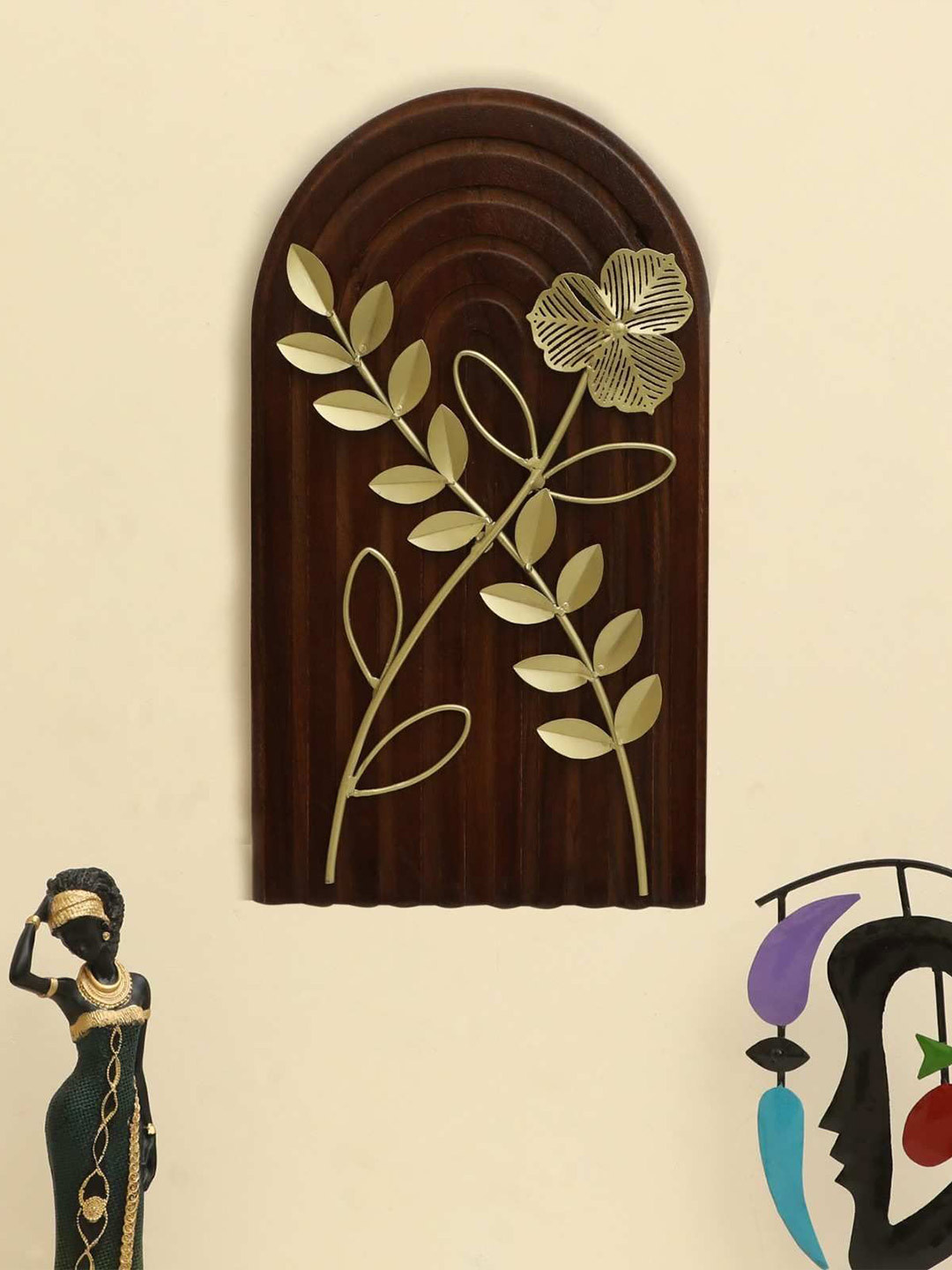 vedas Leaf, W-Ian Metal Floral Glossy Hanging Hall Wall Hangings-16.1In