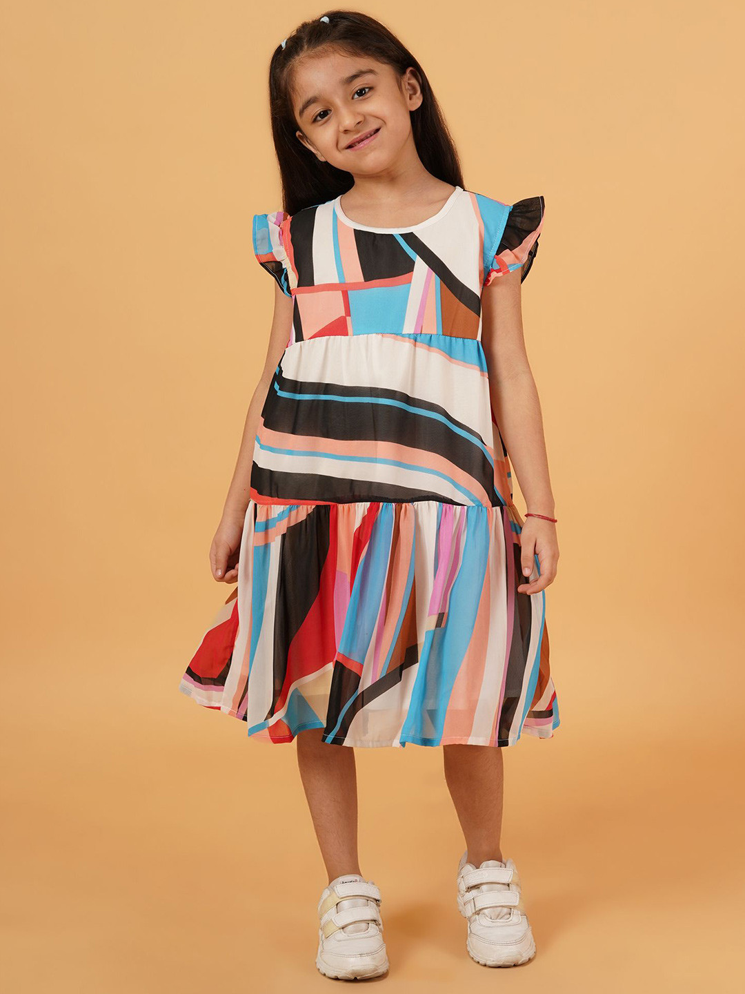 Creative Girl Print Fit & Flare Cap Sleeves Dress