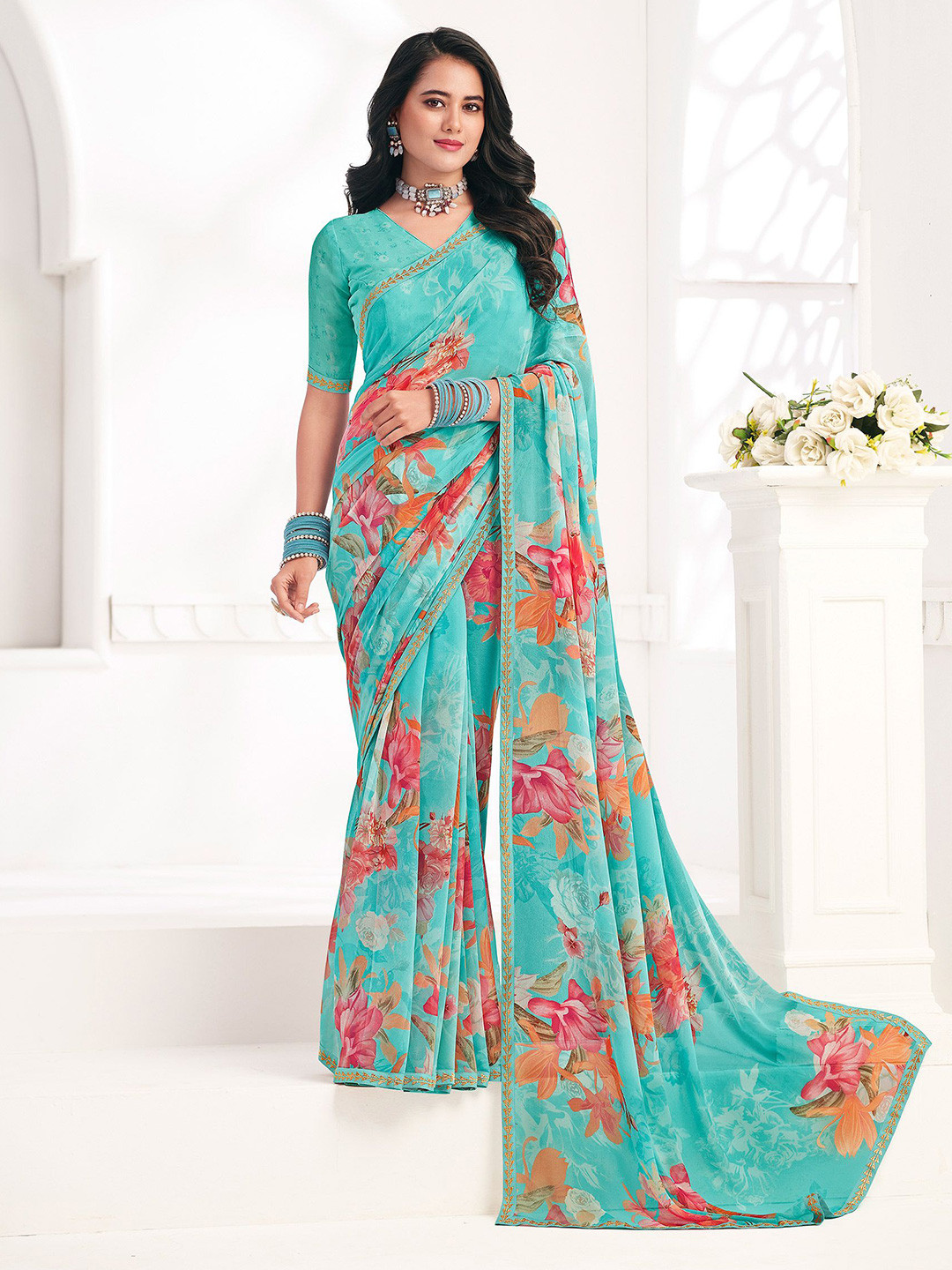 Laxmipati Floral Poly Georgette Saree