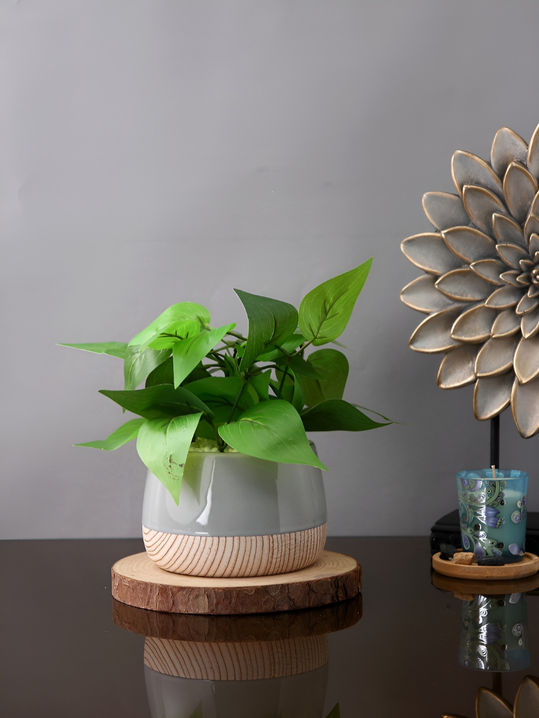 TAYHAA Grey & White Slatewood Elegance Printed Ceramic Planter