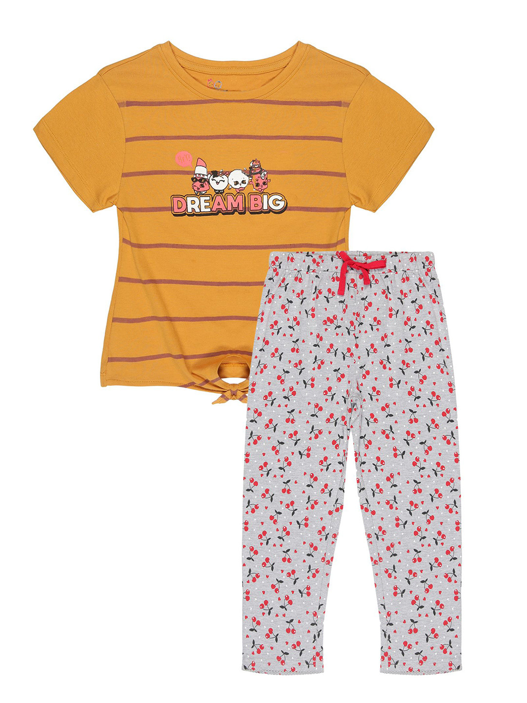 YOUNG BIRDS Girls Printed Pure Cotton Round Neck Night Suit