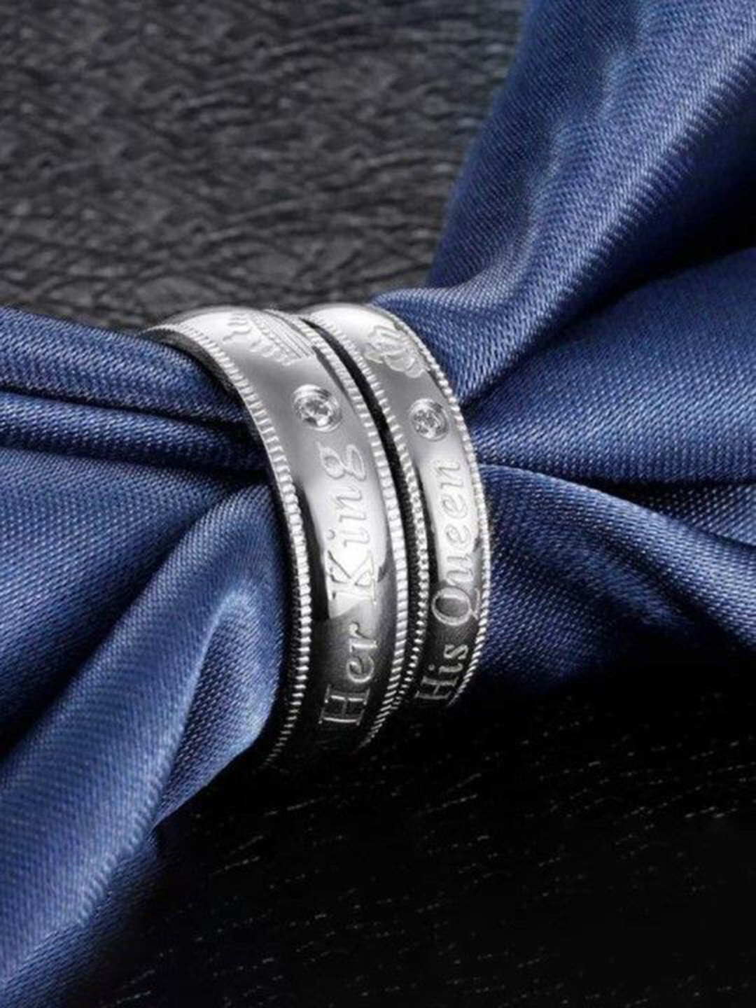 PASU FASHION Set Of 2 Sterling Silver-Plated King & Queen Ring Couple Finger Rings