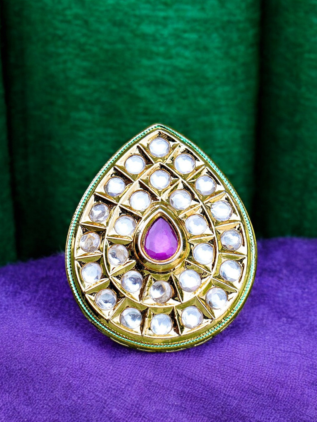 Chaandi Rivaaz Sheenas Gold-Plated Kundan Studded Finger Ring