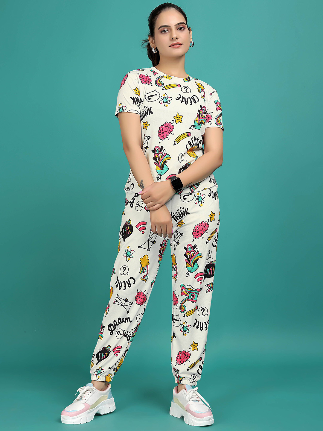 JK Creation Dream Chat Printed Round Neck T-Shirt & Joggers