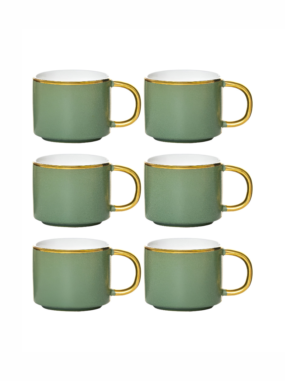 Roxx Arabesque Collection Green Porcelain Microwave Safe 6 Piece Mugs-200ml