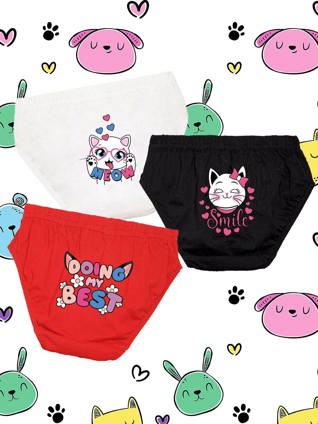 NUSYL Pack Of 3 Printed Mid-Rise Cotton Girls Panties