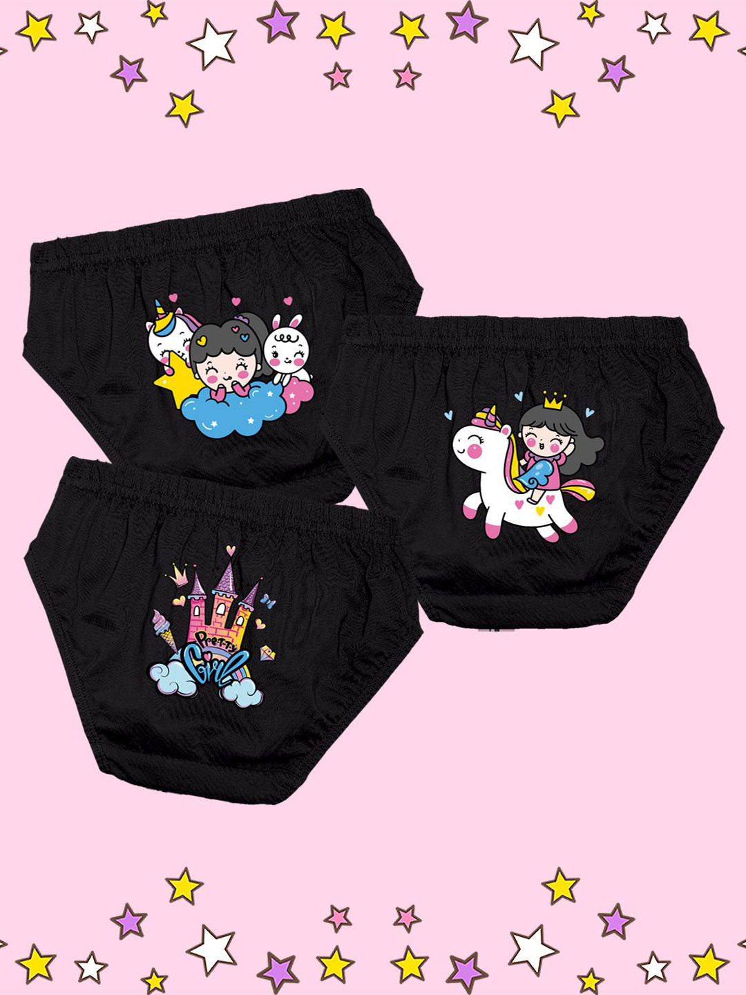 NUSYL Girls Pack Of 3 Printed Cotton Basic Briefs NUGCBRFPO3.0055