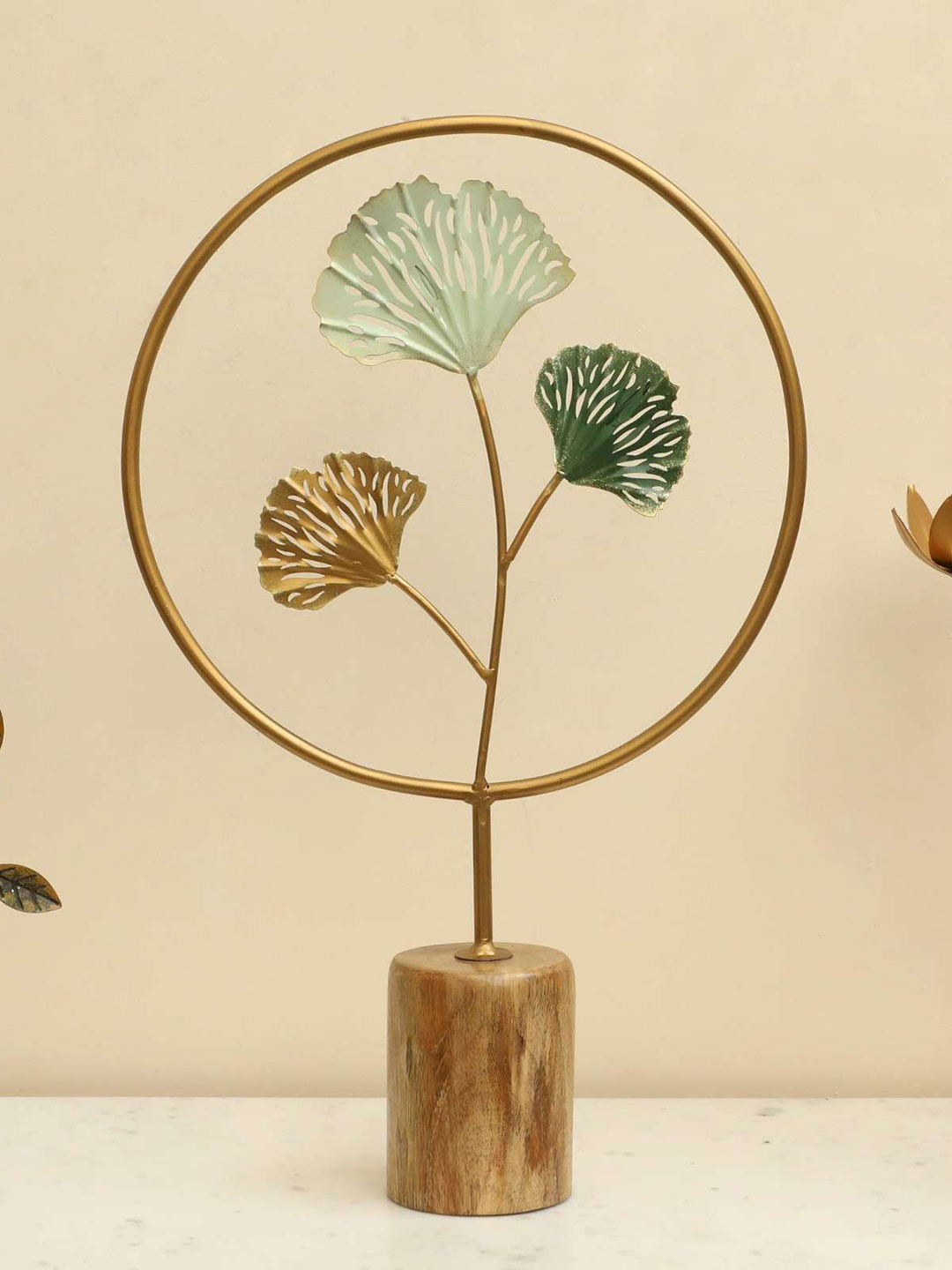 vedas F-Aria 3 Ginko Leafs Gold Metal Metallic Living Room Medium Showpiece - 22 Inches
