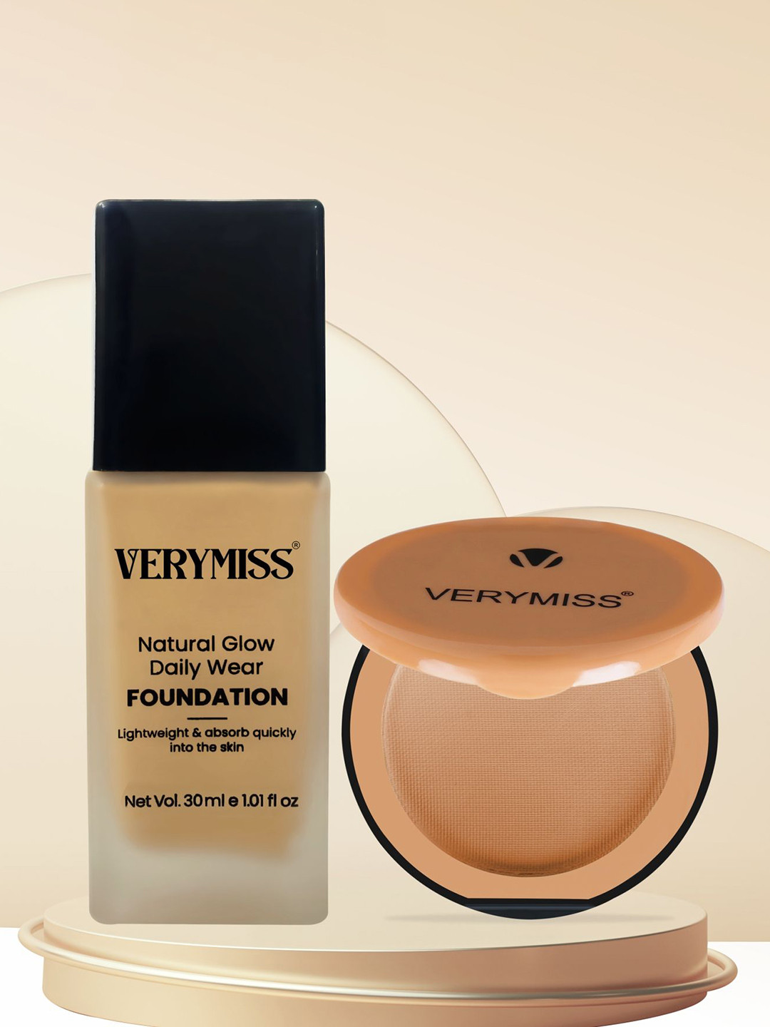 VERYMISS Set Of 2 Daily Wear Foundation- 30 ml- Dark Tone & Compact Powder- 9 g