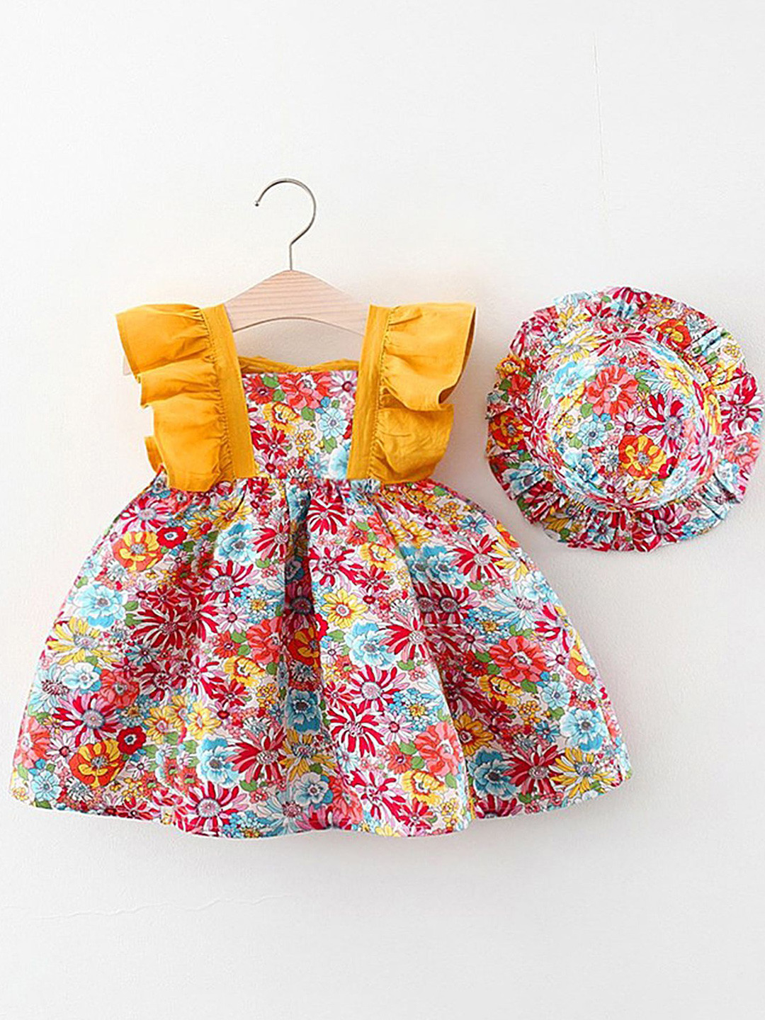 LULU & SKY Girls Floral Printed Fit & Flare Dress With Match Hat