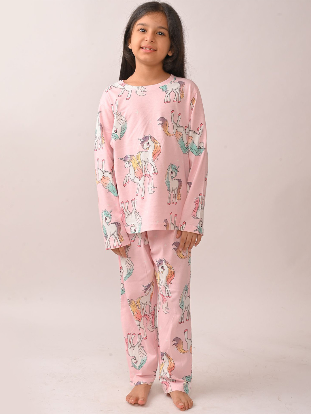 Anthrilo Summer Unicorn Star Girls Long Sleeve Pyjama Set Pink