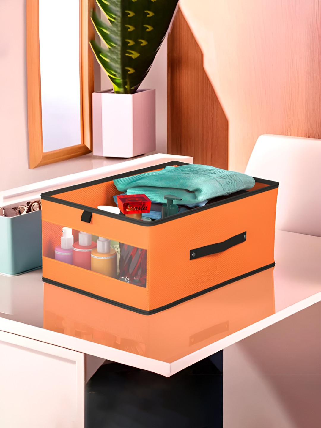 Aura Orange & Black Foldable Storage Box Drawer Box Foldable Storage Organizer