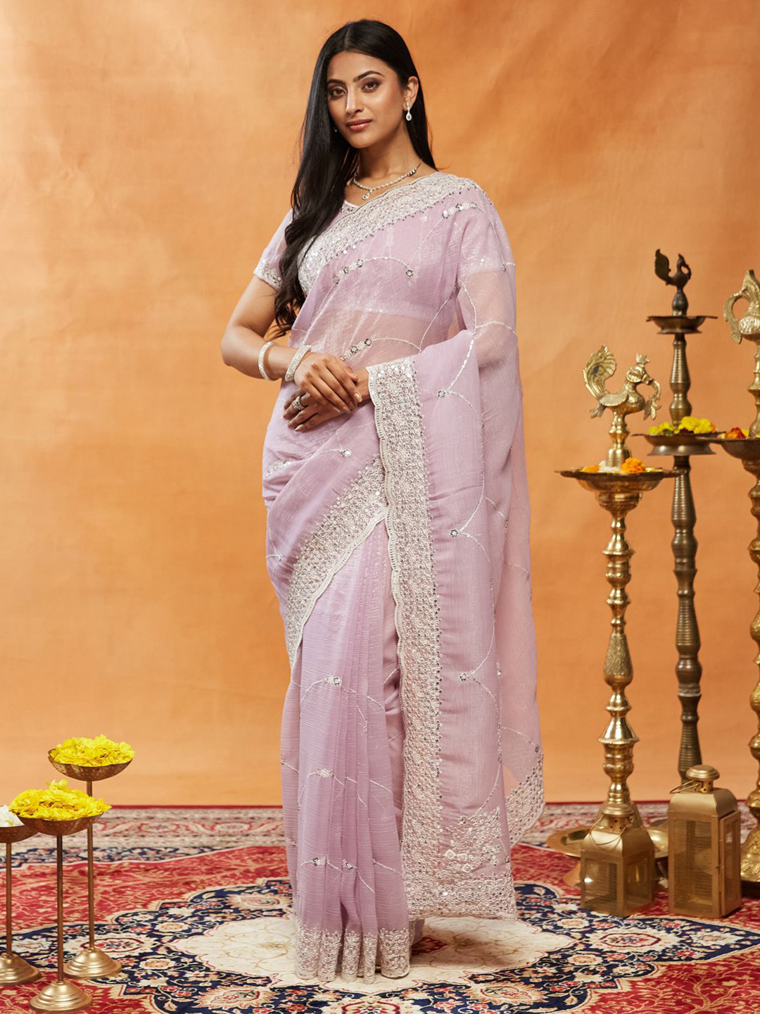 kasee Floral Embroidered Pure Chiffon Saree