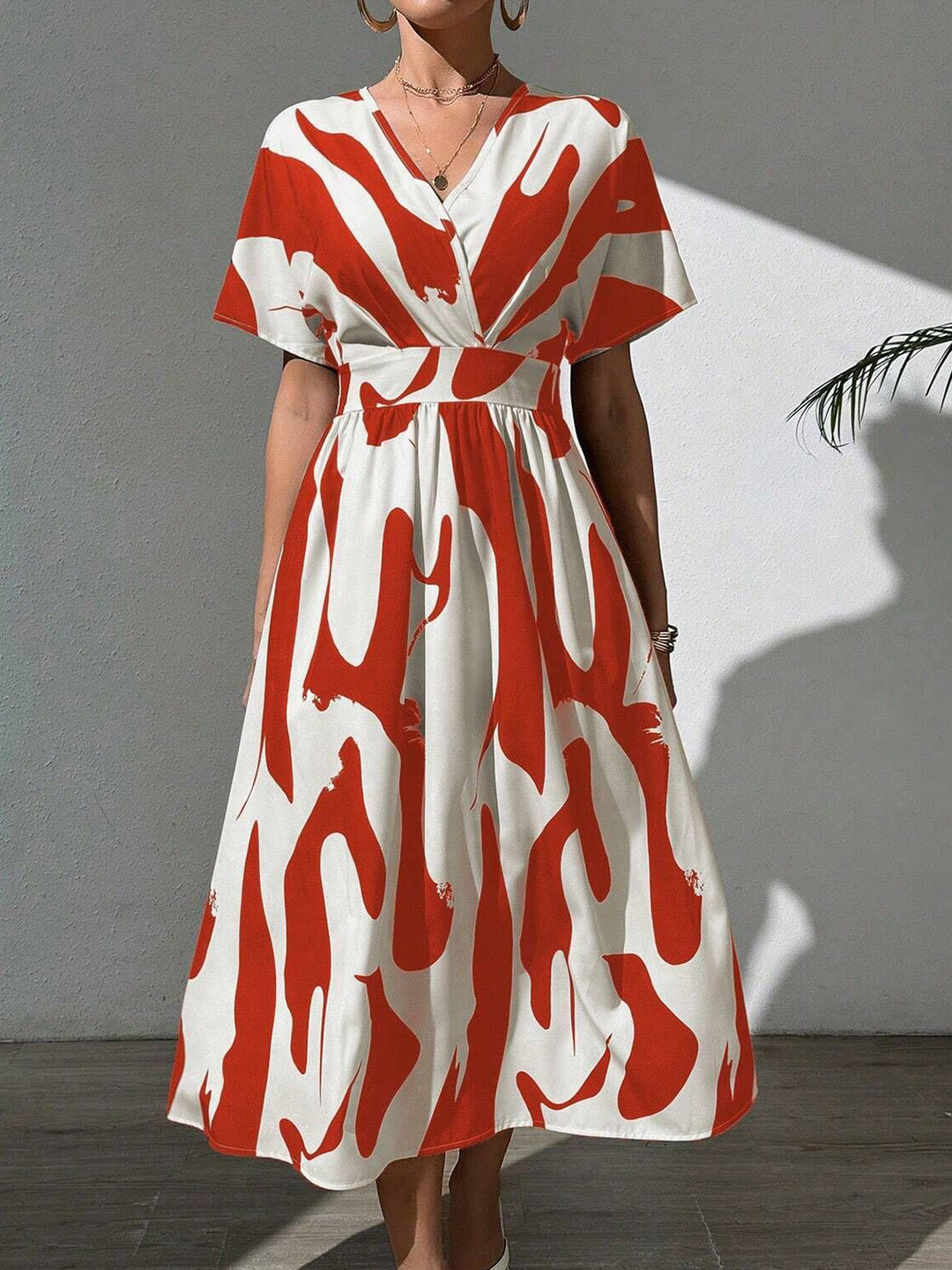 LERIYA FASHION Women Abstract Printed Midi Dress