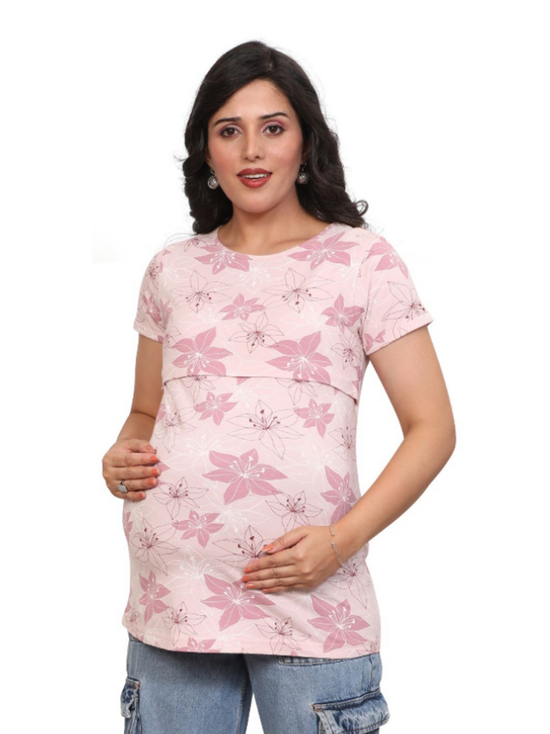 mama & bebe Women Printed Roll-Up Sleeves T-shirt