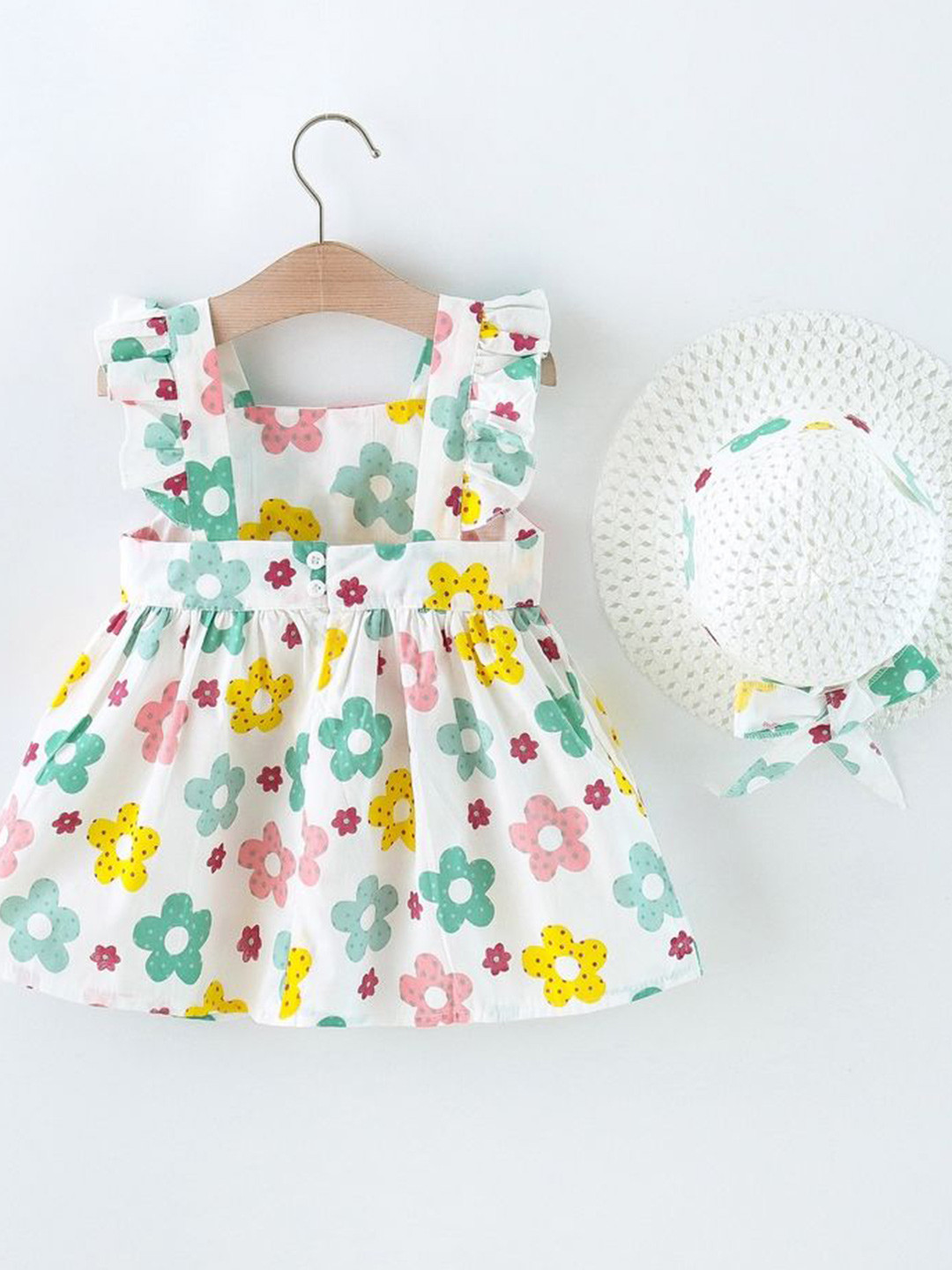 LULU & SKY Girl Floral Print Flutter Sleeves Fit & Flare Dress With Hat