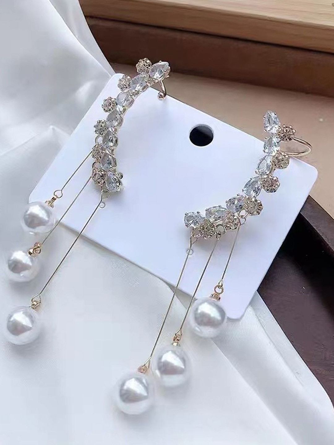 FIMBUL Gold-Plated American Diamond Contemporary Shaped Korean Ear Cuffs