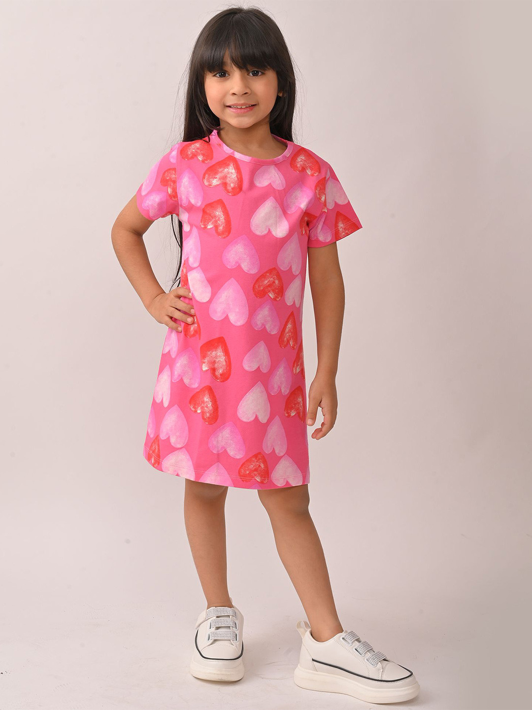 Anthrilo Girls Summer Pretty Pink Heart Casual Dress