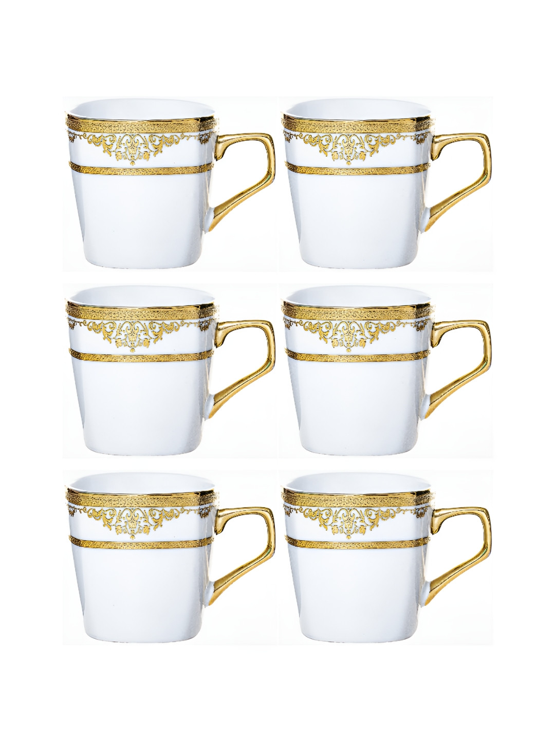 Roxx Our Appointment White Ethnic Motifs Porcelain Microwave Safe 6 Piece Mugs-230ml